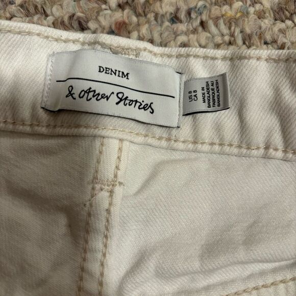 & Other Stories White Denim Button Fly Shorts- Size 8 - Picture 5 of 11